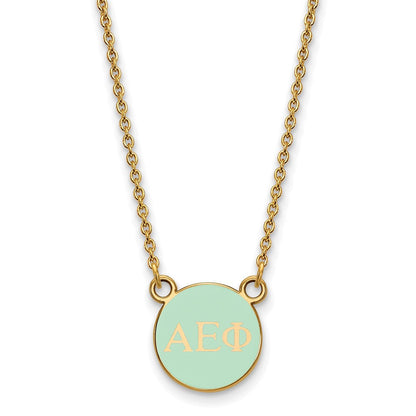 Vergoldet Sterlingsilber Logoart Alpha Epsilon Phi Sorority Greek Buchstaben Extra Klein Farbe Emaille Anhänger 18 Zoll Halskette
