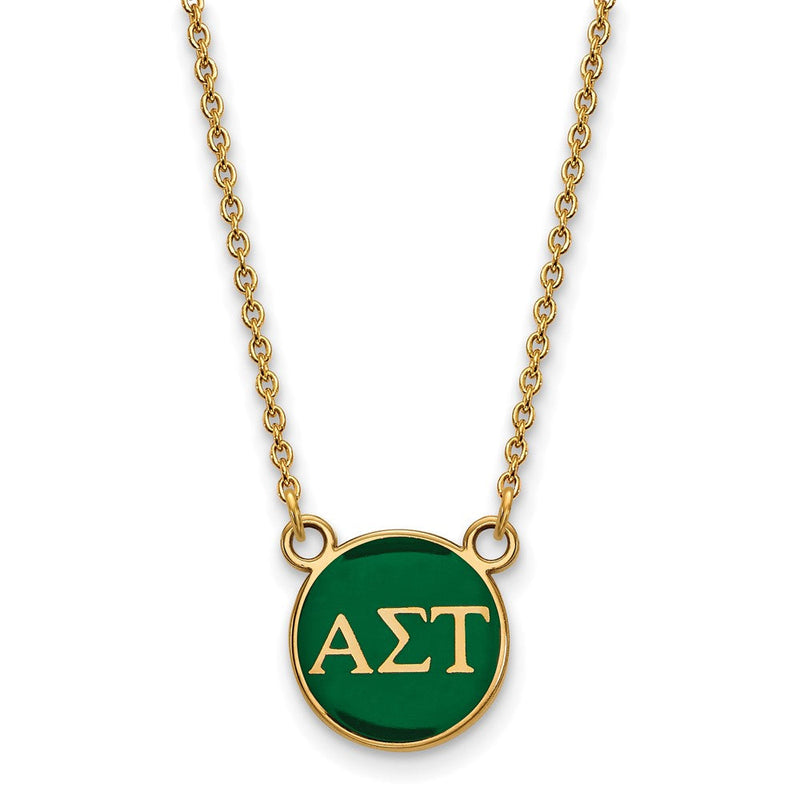 Vergoldet Sterlingsilber Logoart Alpha Sigma Tau Sorority Greek Buchstaben Klein Farbe Emaille Anhänger 18 Zoll Halskette