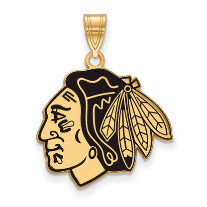 Vergoldet Sterlingsilber Nhl Logoart Chicago Blackhawks Groß Emailliert Anhänger