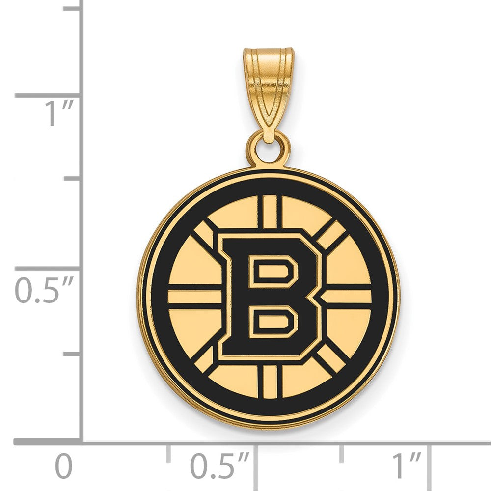 Vergoldet Sterlingsilber Nhl Logoart Boston Bruins Groß Emailliert Anhänger