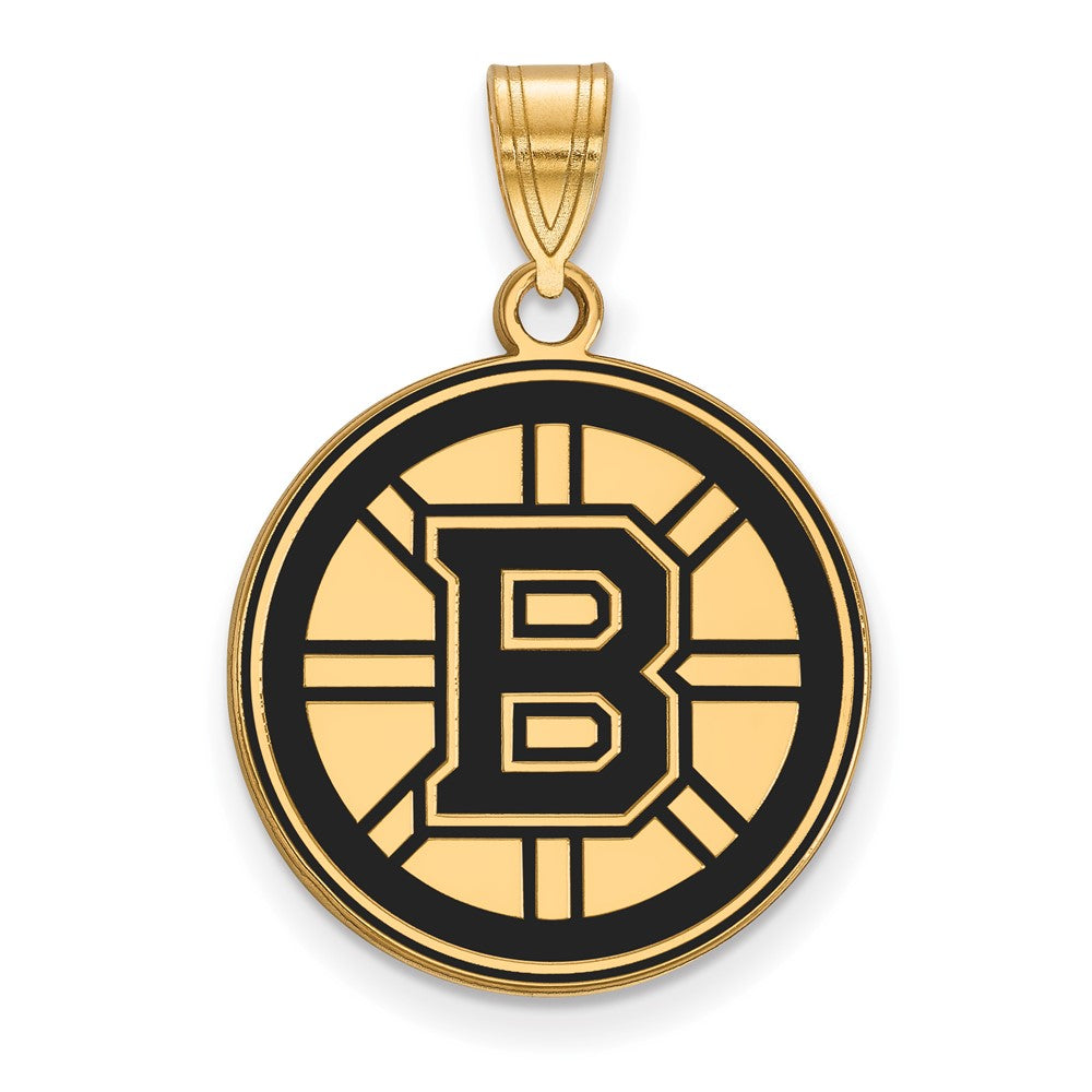 Vergoldet Sterlingsilber Nhl Logoart Boston Bruins Groß Emailliert Anhänger