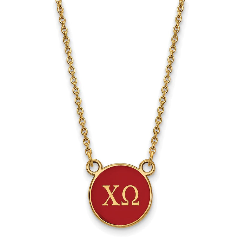Vergoldet Sterlingsilber Logoart Chi Omega Sorority Greek Buchstaben Klein Farbe Emaille Anhänger 18 Zoll Halskette