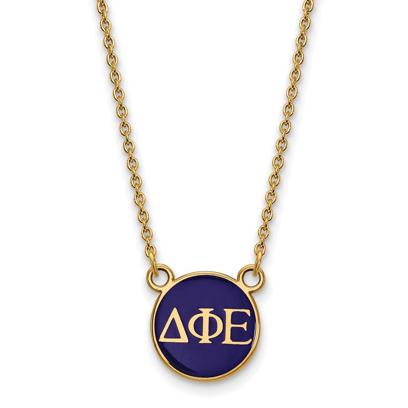 Vergoldet Sterlingsilber Logoart Delta Phi Epsilon Sorority Greek Buchstaben Klein Farbe Emaille Anhänger 18 Zoll Halskette