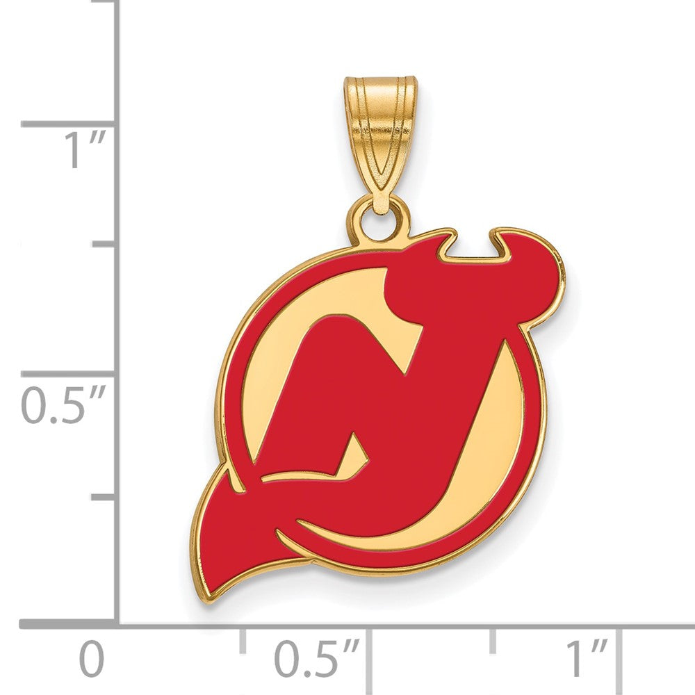 Vergoldet Sterlingsilber Nhl Logoart New Trikot Devils Groß Emailliert Anhänger