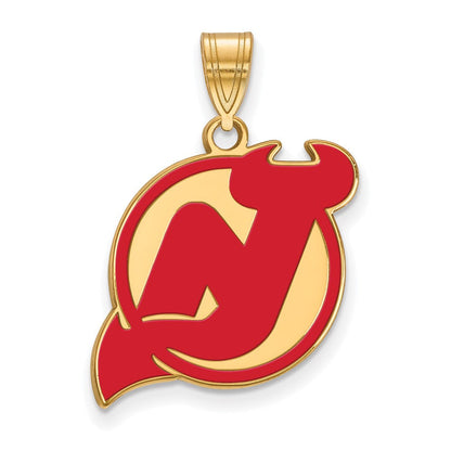 Vergoldet Sterlingsilber Nhl Logoart New Trikot Devils Groß Emailliert Anhänger