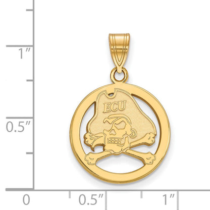 Vergoldet Sterlingsilber Logoart Ost Carolina University Pirat Klein Kreis Anhänger