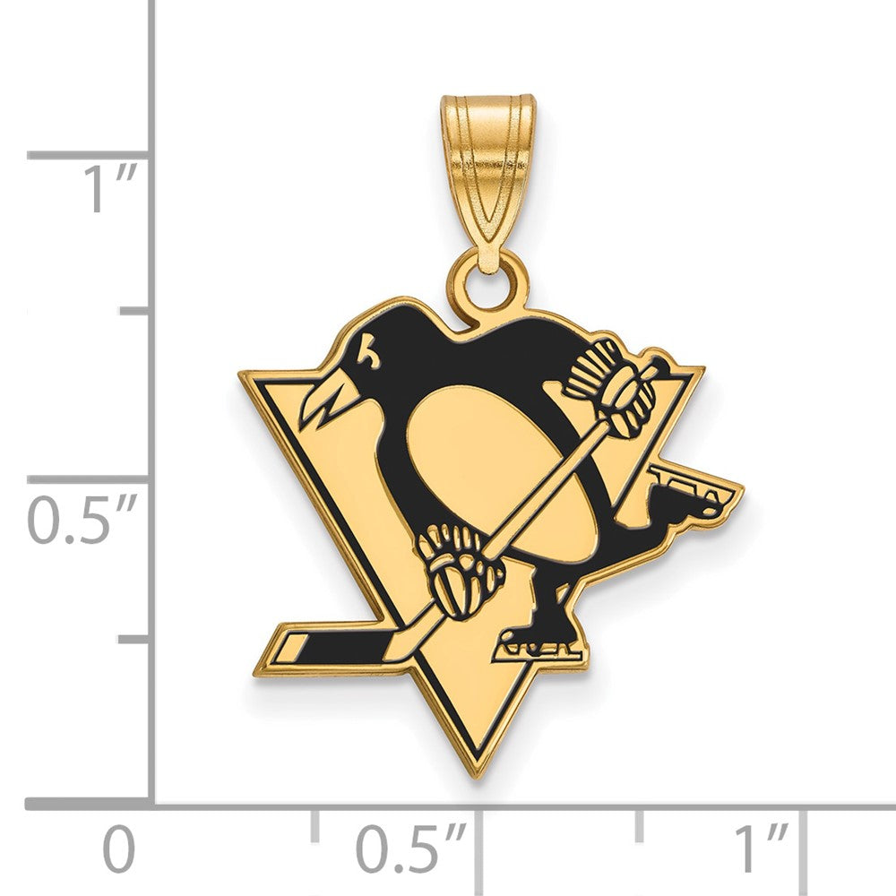 Vergoldet Sterlingsilber Nhl Logoart Pittsburgh Penguins Groß Emailliert Anhänger