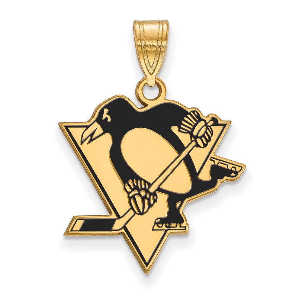 Vergoldet Sterlingsilber Nhl Logoart Pittsburgh Penguins Groß Emailliert Anhänger