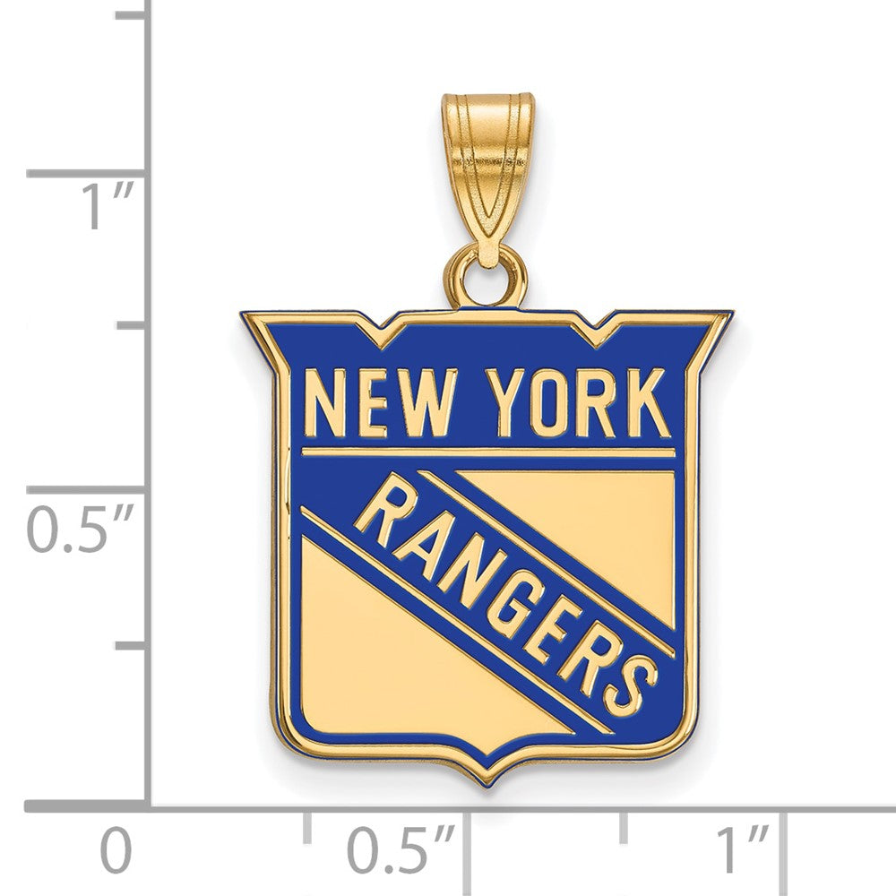 Vergoldet Sterlingsilber Nhl Logoart New York Rangers Groß Emailliert Anhänger
