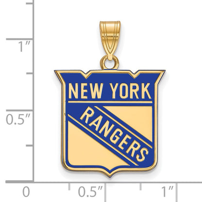 Vergoldet Sterlingsilber Nhl Logoart New York Rangers Groß Emailliert Anhänger