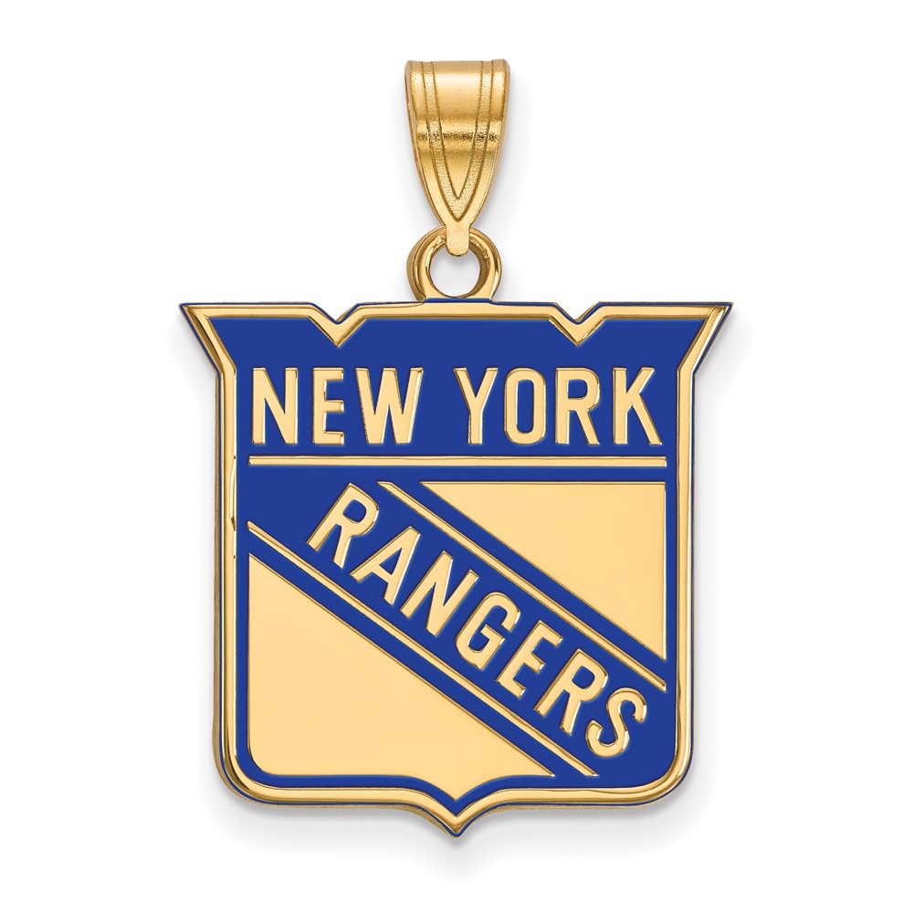 Vergoldet Sterlingsilber Nhl Logoart New York Rangers Groß Emailliert Anhänger