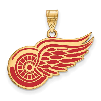 Vergoldet Sterlingsilber Nhl Logoart Detroit Rot Flügel Groß Emailliert Anhänger