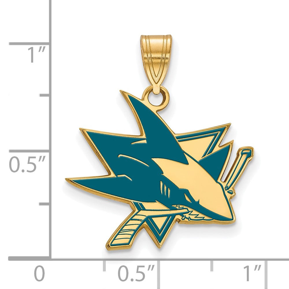 Vergoldet Sterlingsilber Nhl Logoart San Jose Sharks Groß Emailliert Anhänger
