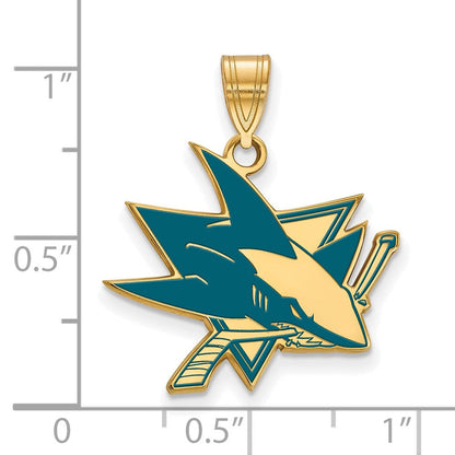 Vergoldet Sterlingsilber Nhl Logoart San Jose Sharks Groß Emailliert Anhänger