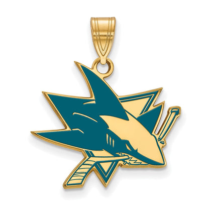 Vergoldet Sterlingsilber Nhl Logoart San Jose Sharks Groß Emailliert Anhänger