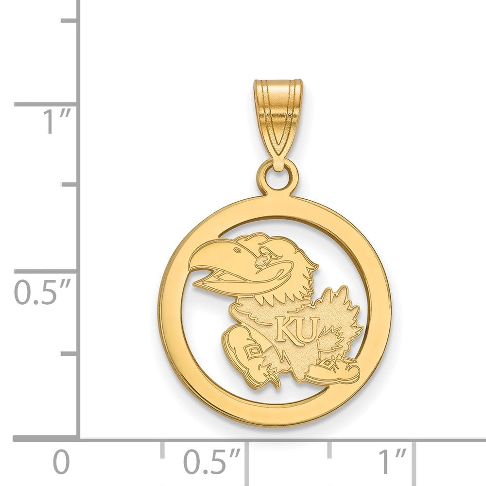 Vergoldet Sterlingsilber Logoart University Of Kansas Jayhawk Klein Kreis Anhänger