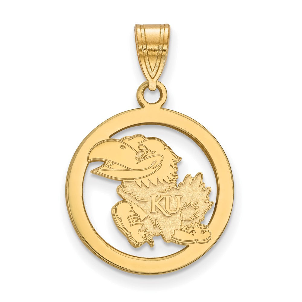 Vergoldet Sterlingsilber Logoart University Of Kansas Jayhawk Klein Kreis Anhänger