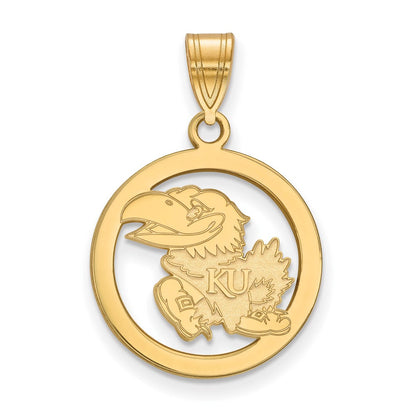 Vergoldet Sterlingsilber Logoart University Of Kansas Jayhawk Klein Kreis Anhänger