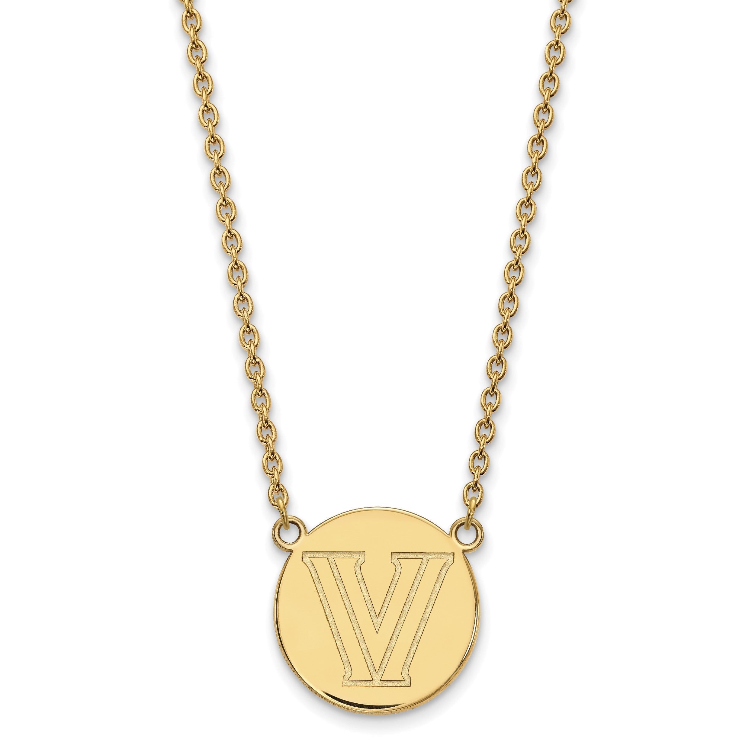 Vergoldet Sterlingsilber Logoart Villanova University Buchstabe V Groß Plättchen 18 Zoll Halskette