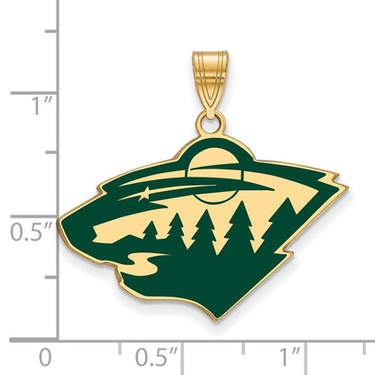 Vergoldet Sterlingsilber Nhl Logoart Minnesota Wild Groß Emailliert Anhänger