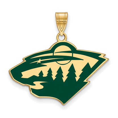 Vergoldet Sterlingsilber Nhl Logoart Minnesota Wild Groß Emailliert Anhänger