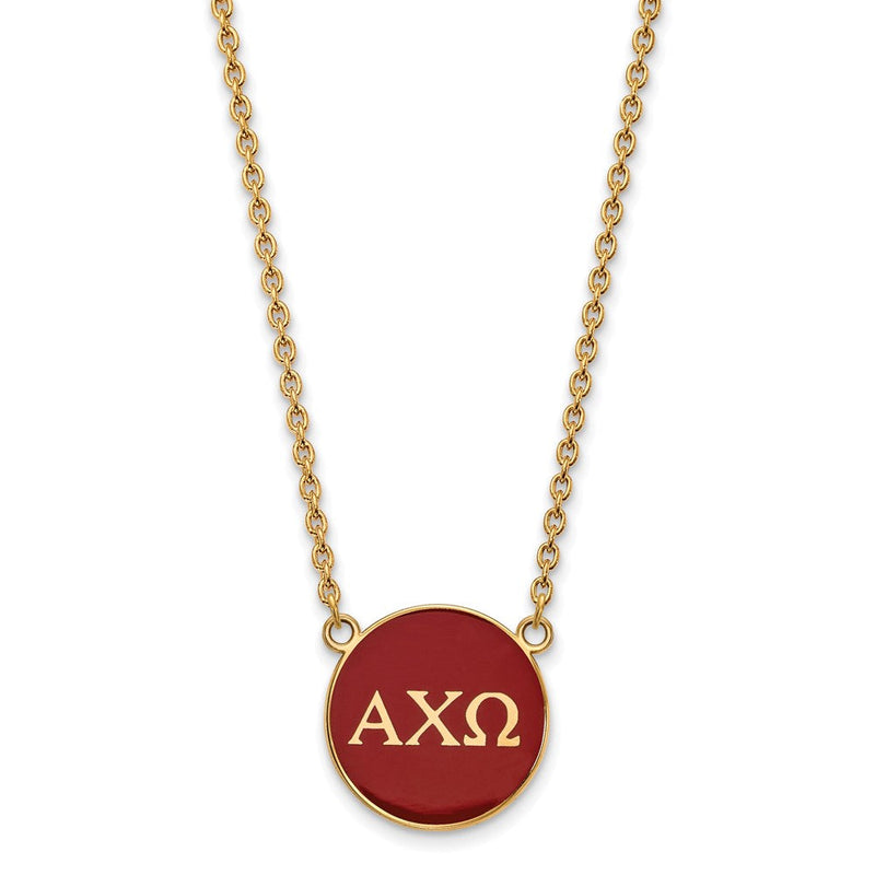 Vergoldet Sterlingsilber Logoart Alpha Chi Omega Sorority Greek Buchstaben Groß Farbe Emaille Anhänger 18 Zoll Halskette