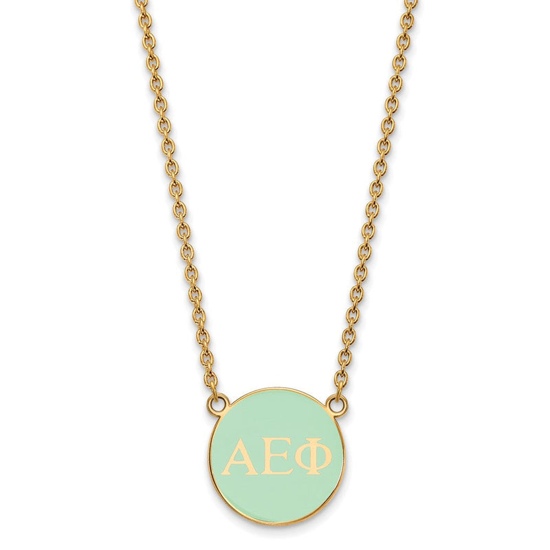 Vergoldet Sterlingsilber Logoart Alpha Epsilon Phi Sorority Greek Buchstaben Klein Farbe Emaille Anhänger 18 Zoll Halskette