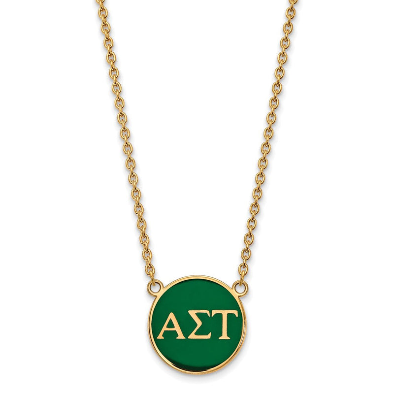 Vergoldet Sterlingsilber Logoart Alpha Sigma Tau Sorority Greek Buchstaben Groß Farbe Emaille Anhänger 18 Zoll Halskette