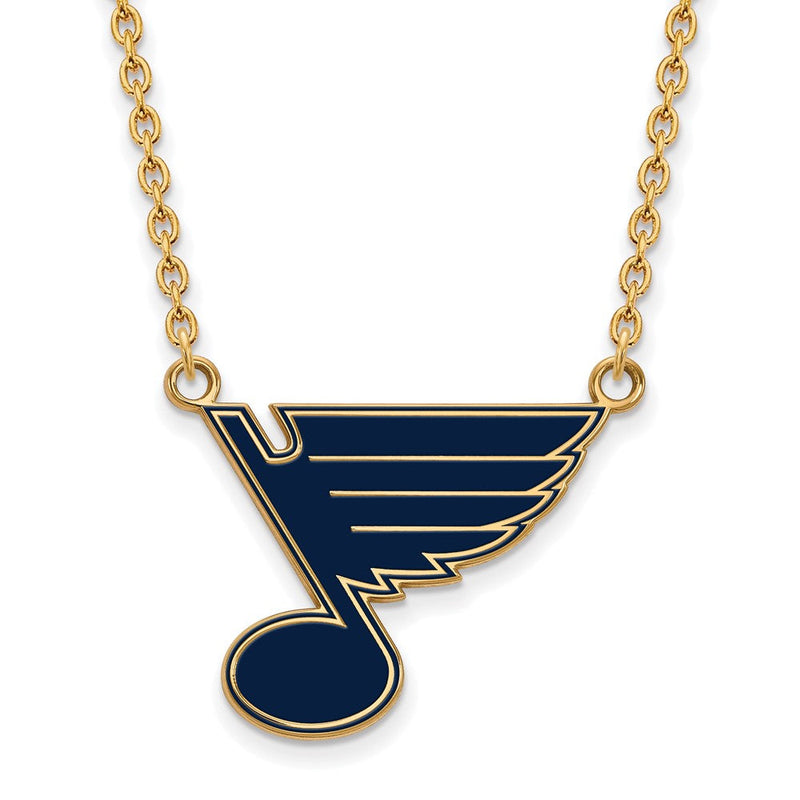 Vergoldet Sterlingsilber Nhl Logoart St. Louis Blues Groß Emailliert Anhänger 18 Zoll Halskette