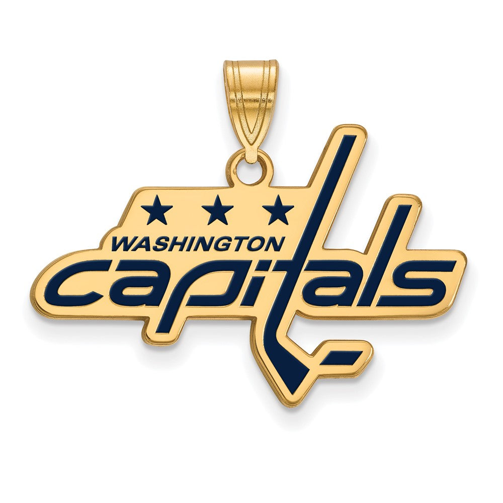 Vergoldet Sterlingsilber Nhl Logoart Washington Capitals Groß Emailliert Anhänger