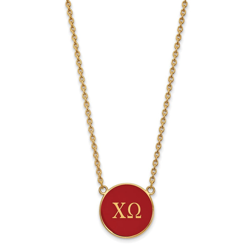 Vergoldet Sterlingsilber Logoart Chi Omega Sorority Greek Buchstaben Groß Farbe Emaille Anhänger 18 Zoll Halskette