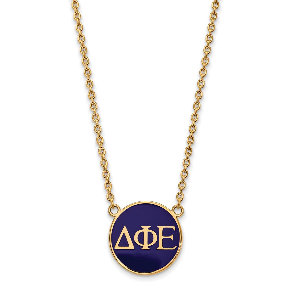 Vergoldet Sterlingsilber Logoart Delta Phi Epsilon Sorority Greek Buchstaben Groß Farbe Emaille Anhänger 18 Zoll Halskette