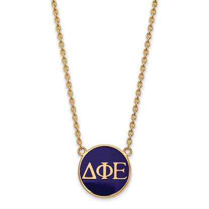 Vergoldet Sterlingsilber Logoart Delta Phi Epsilon Sorority Greek Buchstaben Groß Farbe Emaille Anhänger 18 Zoll Halskette