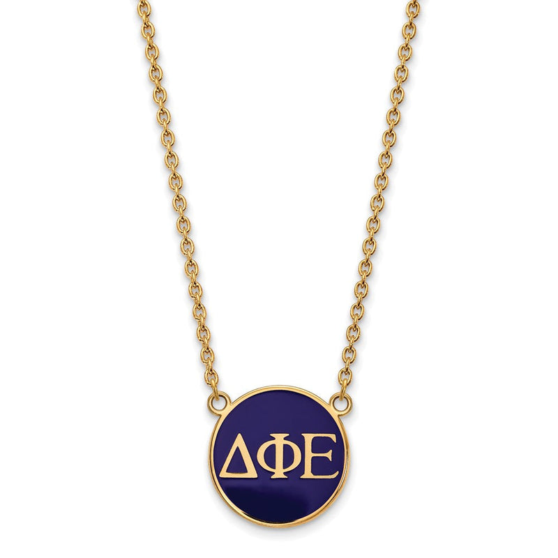 Vergoldet Sterlingsilber Logoart Delta Phi Epsilon Sorority Greek Buchstaben Groß Farbe Emaille Anhänger 18 Zoll Halskette