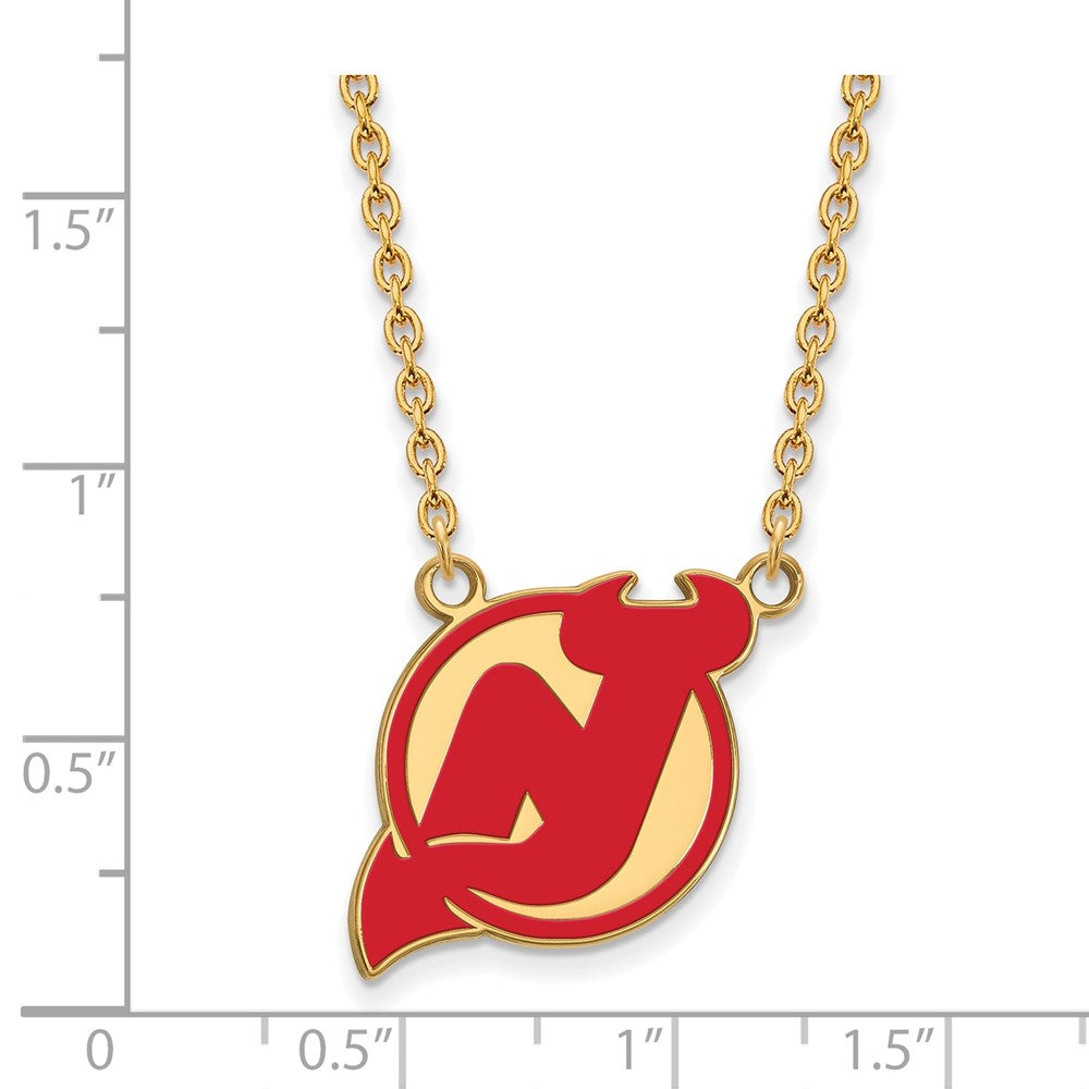Vergoldet Sterlingsilber Nhl Logoart New Trikot Devils Groß Emailliert Anhänger 18 Zoll Halskette