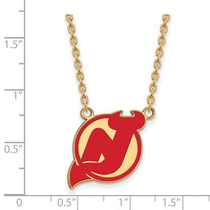 Vergoldet Sterlingsilber Nhl Logoart New Trikot Devils Groß Emailliert Anhänger 18 Zoll Halskette