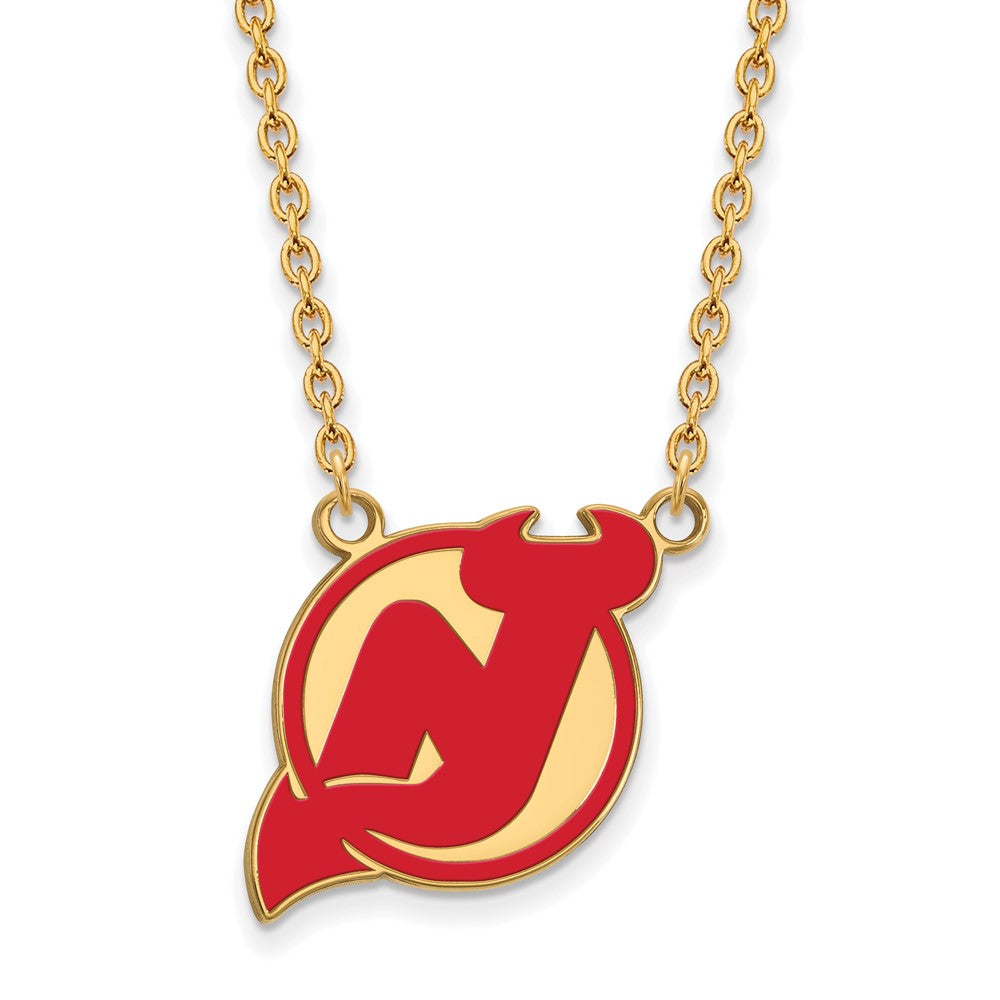 Vergoldet Sterlingsilber Nhl Logoart New Trikot Devils Groß Emailliert Anhänger 18 Zoll Halskette