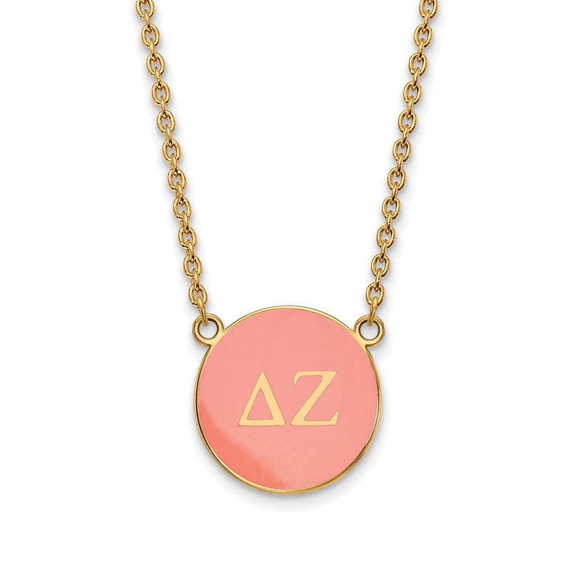 Vergoldet Sterlingsilber Logoart Delta Zeta Sorority Greek Buchstaben Groß Farbe Emaille Anhänger 18 Zoll Halskette