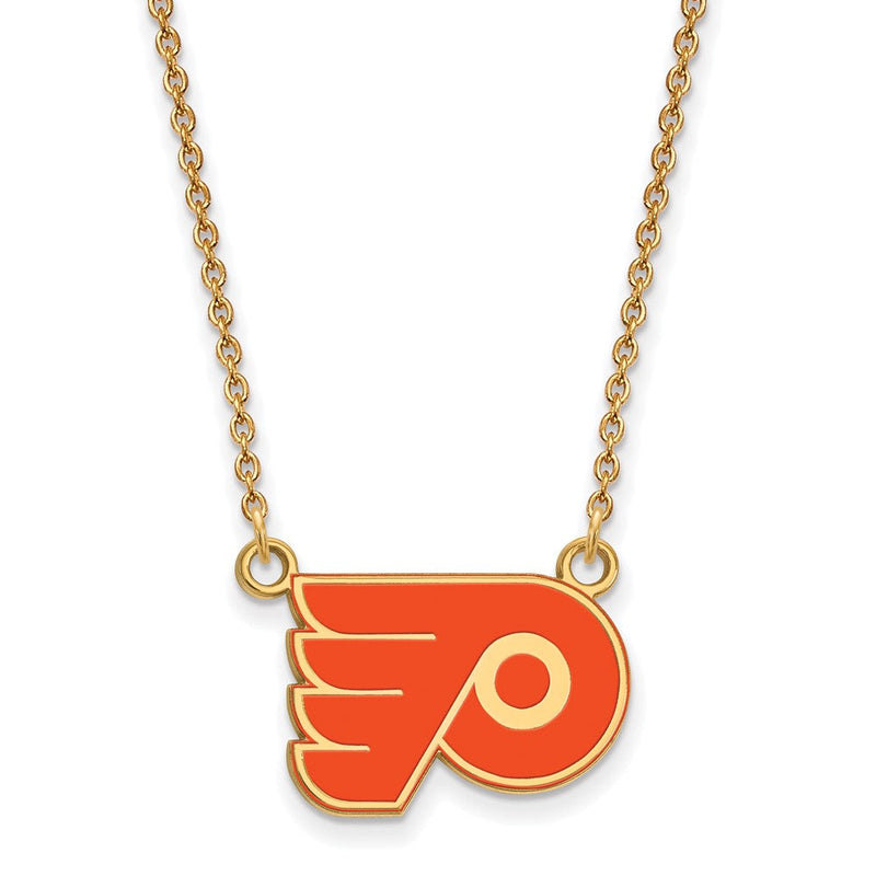 Vergoldet Sterlingsilber Nhl Logoart Philadelphia Flyers Klein Emailliert Anhänger 18 Zoll Halskette