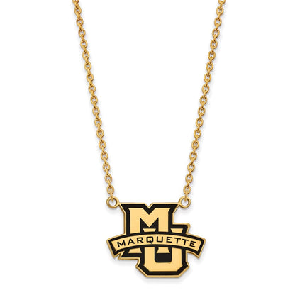 Vergoldet Sterlingsilber Logoart Marquette University Groß Emailliert Anhänger 18 Zoll Halskette