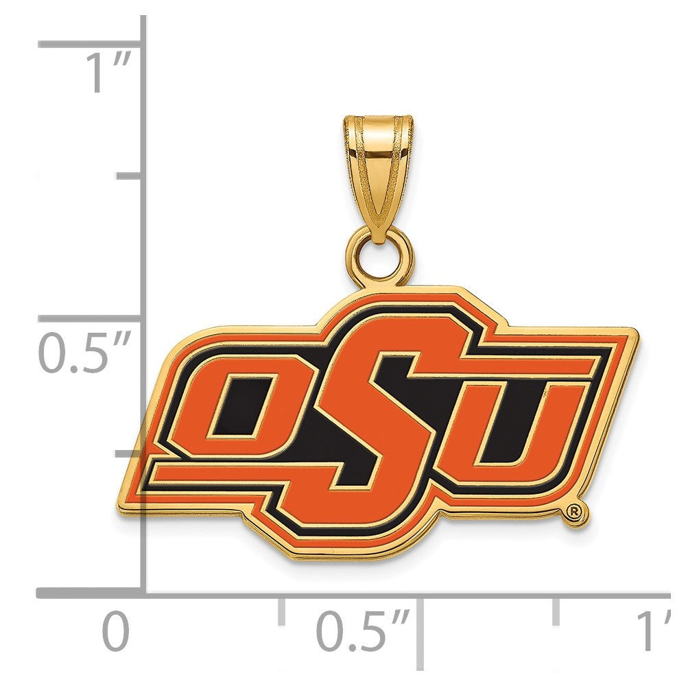 Vergoldet Sterlingsilber Logoart Oklahoma State University O S U Klein Emailliert Anhänger