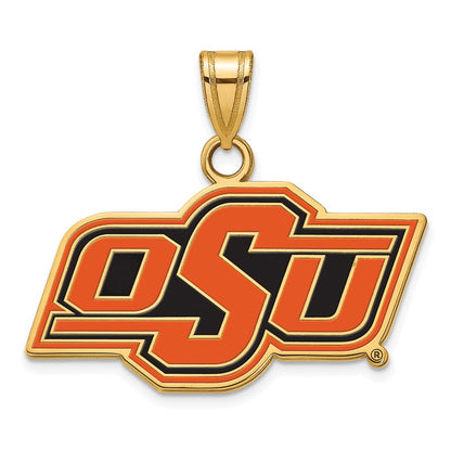 Vergoldet Sterlingsilber Logoart Oklahoma State University O S U Klein Emailliert Anhänger