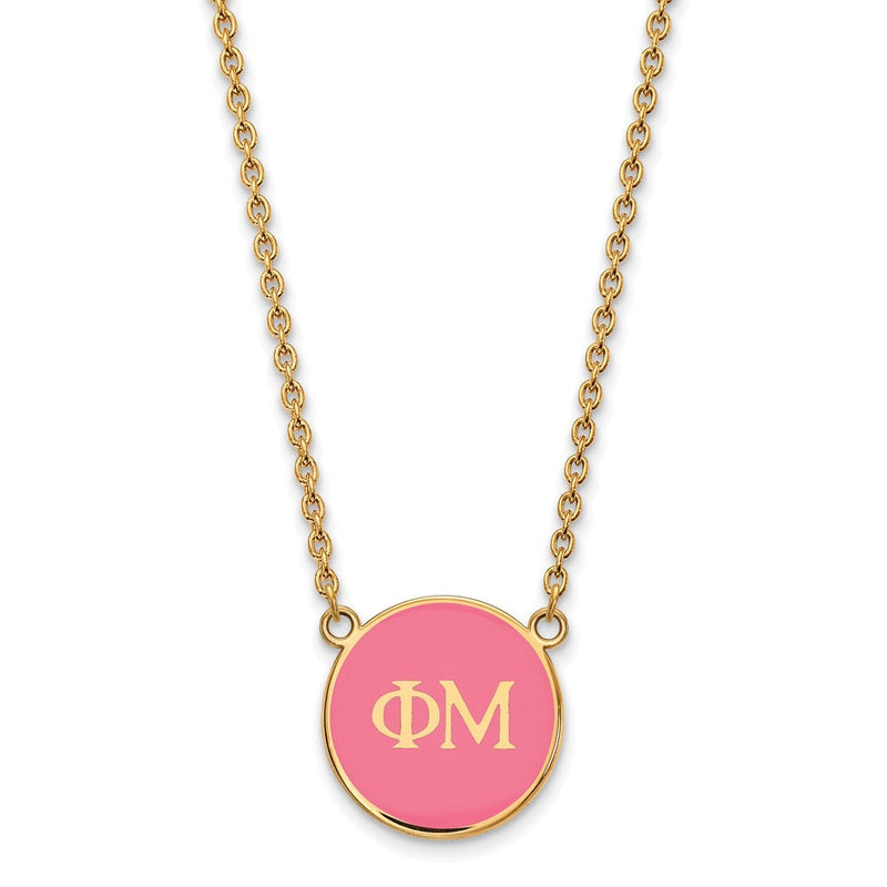 Vergoldet Sterlingsilber Logoart Phi Mu Sorority Greek Buchstaben Groß Farbe Emaille Anhänger 18 Zoll Halskette
