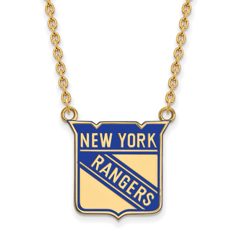 Vergoldet Sterlingsilber Nhl Logoart New York Rangers Groß Emailliert Anhänger 18 Zoll Halskette