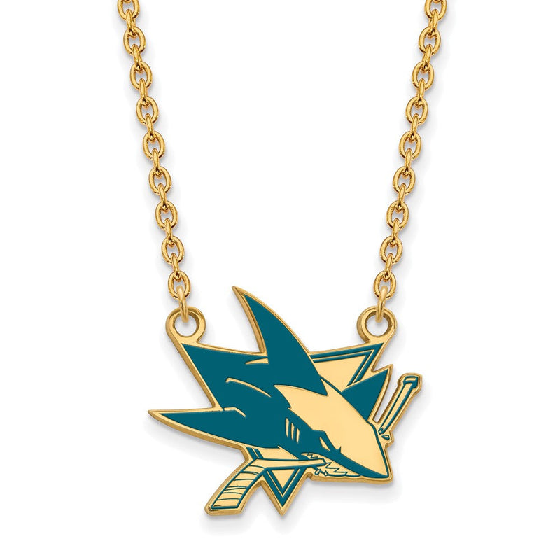Vergoldet Sterlingsilber Nhl Logoart San Jose Sharks Groß Emailliert Anhänger 18 Zoll Halskette