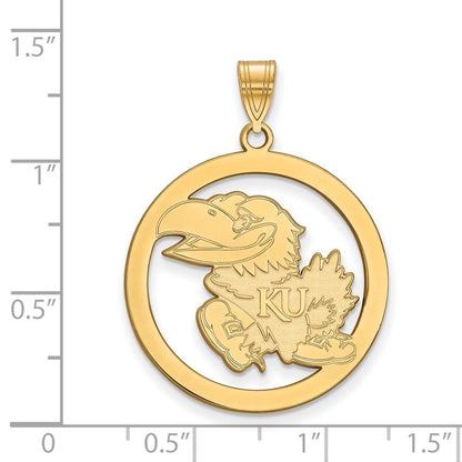 Vergoldet Sterlingsilber Logoart University Of Kansas Jayhawk Groß Kreis Anhänger