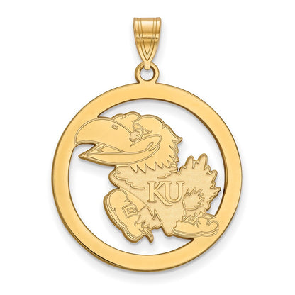 Vergoldet Sterlingsilber Logoart University Of Kansas Jayhawk Groß Kreis Anhänger