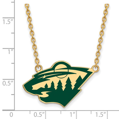 Vergoldet Sterlingsilber Nhl Logoart Minnesota Wild Groß Emailliert Anhänger 18 Zoll Halskette