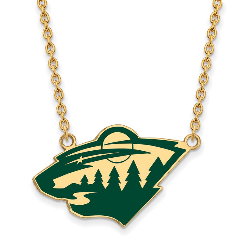 Vergoldet Sterlingsilber Nhl Logoart Minnesota Wild Groß Emailliert Anhänger 18 Zoll Halskette