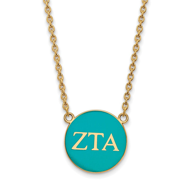 Vergoldet Sterlingsilber Logoart Zeta Tau Alpha Sorority Greek Buchstaben Groß Farbe Emaille Anhänger 18 Zoll Halskette